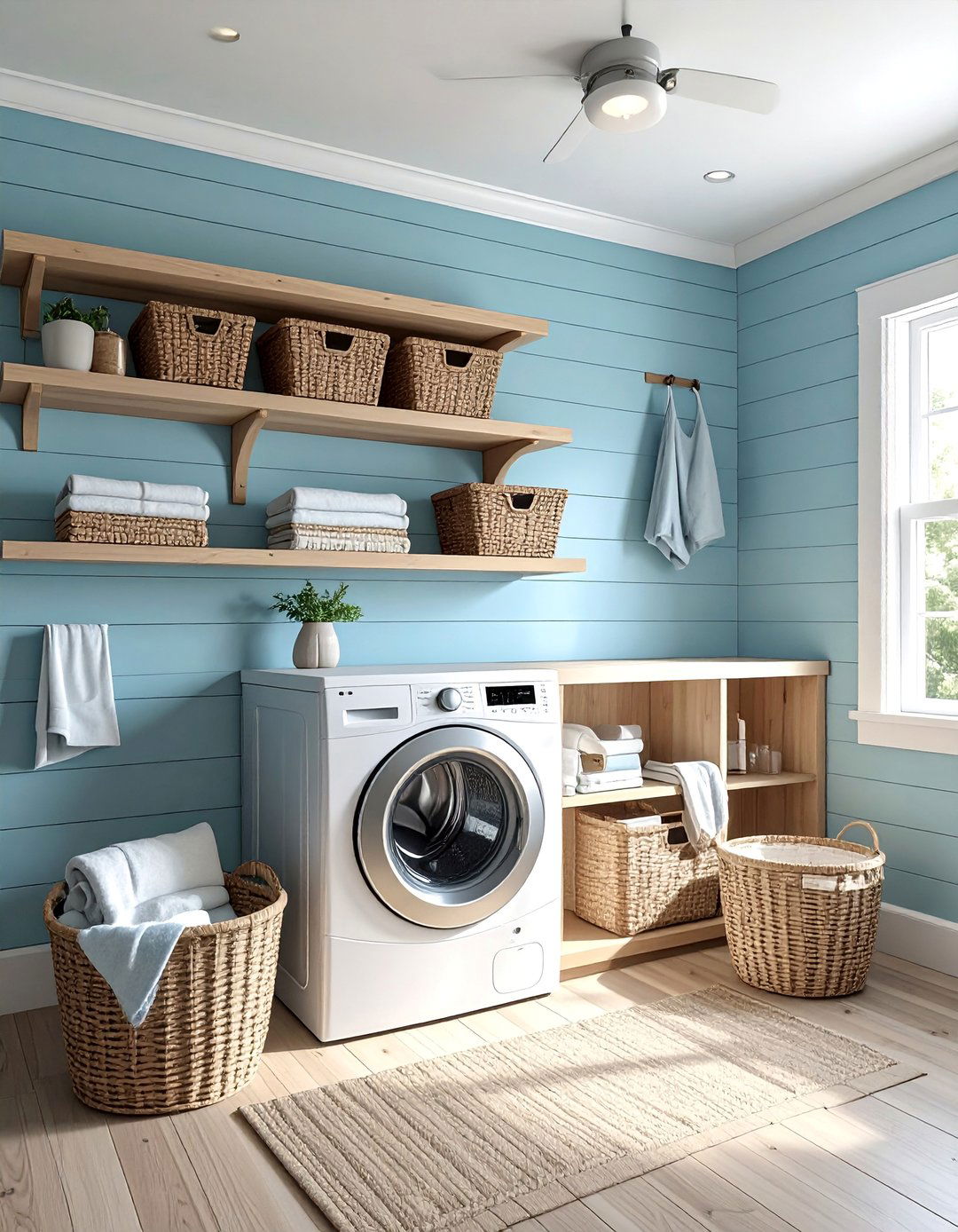 Coastal Inspired Light Blue Shiplap Laundry Room - 20 Shiplap Laundry Room Ideas for a Cozy Feel