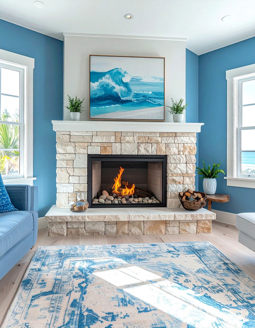 Coastal Themed Corner Fireplace - 25 Corner Fireplace Ideas to Cozy Up Your Living Space