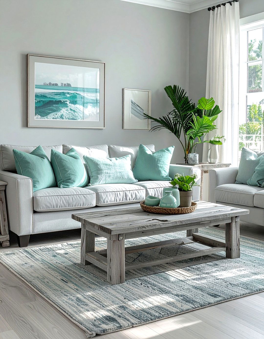 Coastal Vibe with Weathered Grey and Seafoam Sage - 20 Grey and Sage Green Living Room Ideas