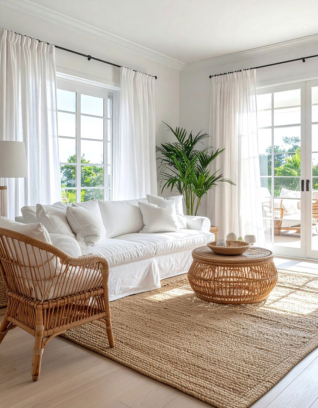 Coastal White Couch Living Room with Natural Textures - 30 White Couch Living Room Ideas for a Bright Space