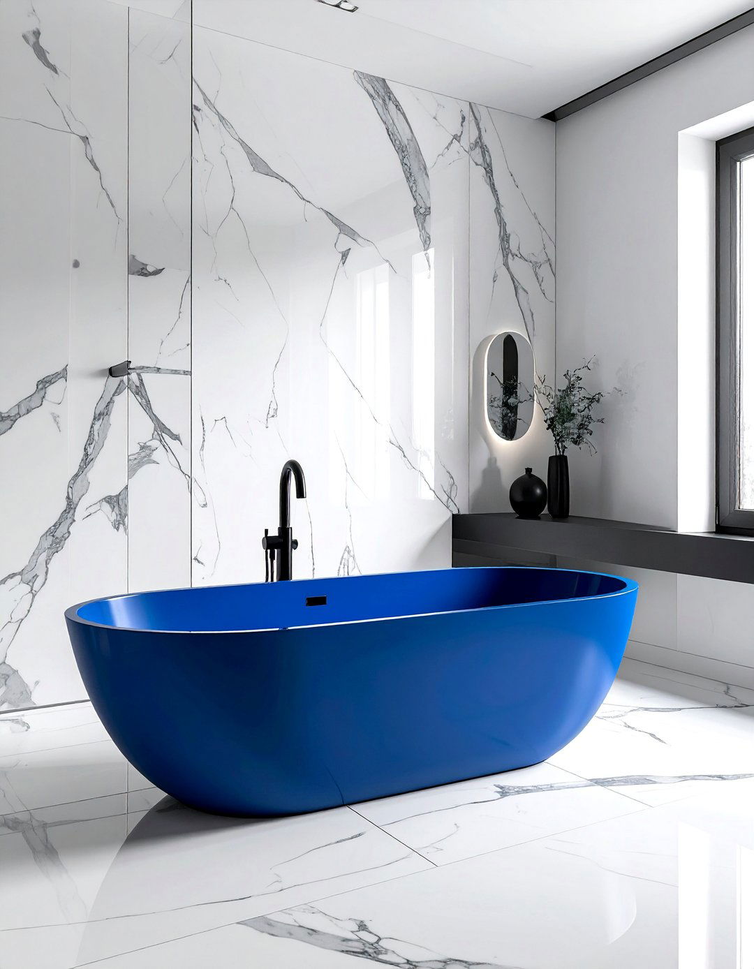 Cobalt Blue Freestanding Bathroom Tub - 25 Colorful Bathroom Ideas to Brighten Your Space