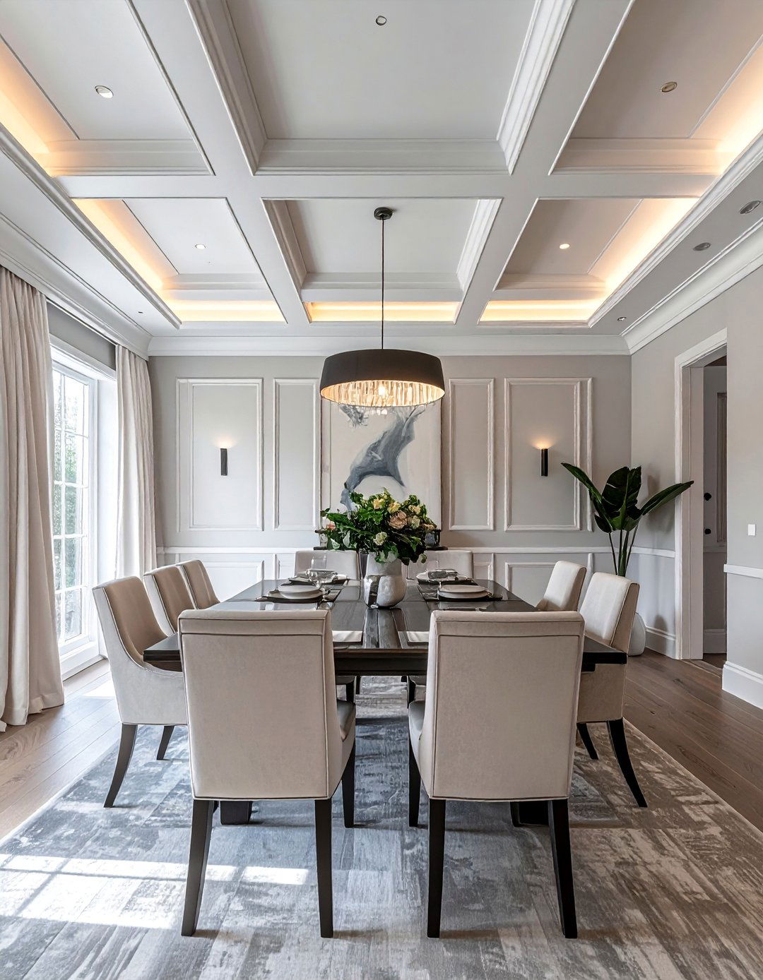 Coffered Ceilings with Recessed Lighting - 40 Luxurious Dining Room Ideas for Elegant Entertaining