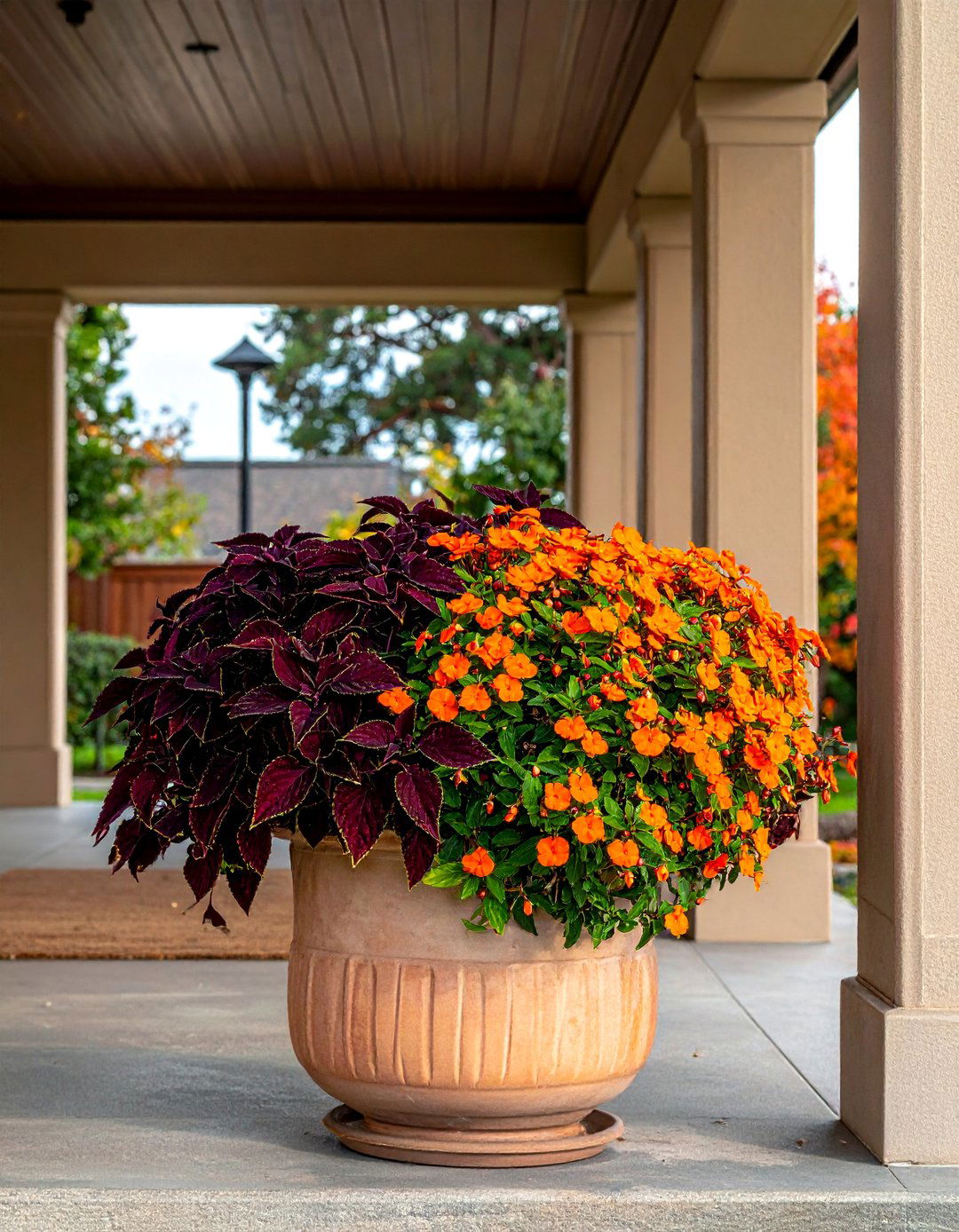 Coleus and Impatiens Fall Planter - 40 Fall Planter Ideas to Add Seasonal Charm
