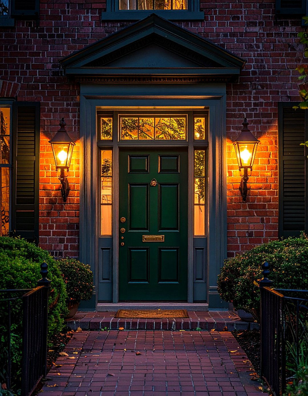 Colonial Front Door with Symmetrical Lantern Sconces - 20 Colonial Front Door Ideas for Timeless Curb Appeal