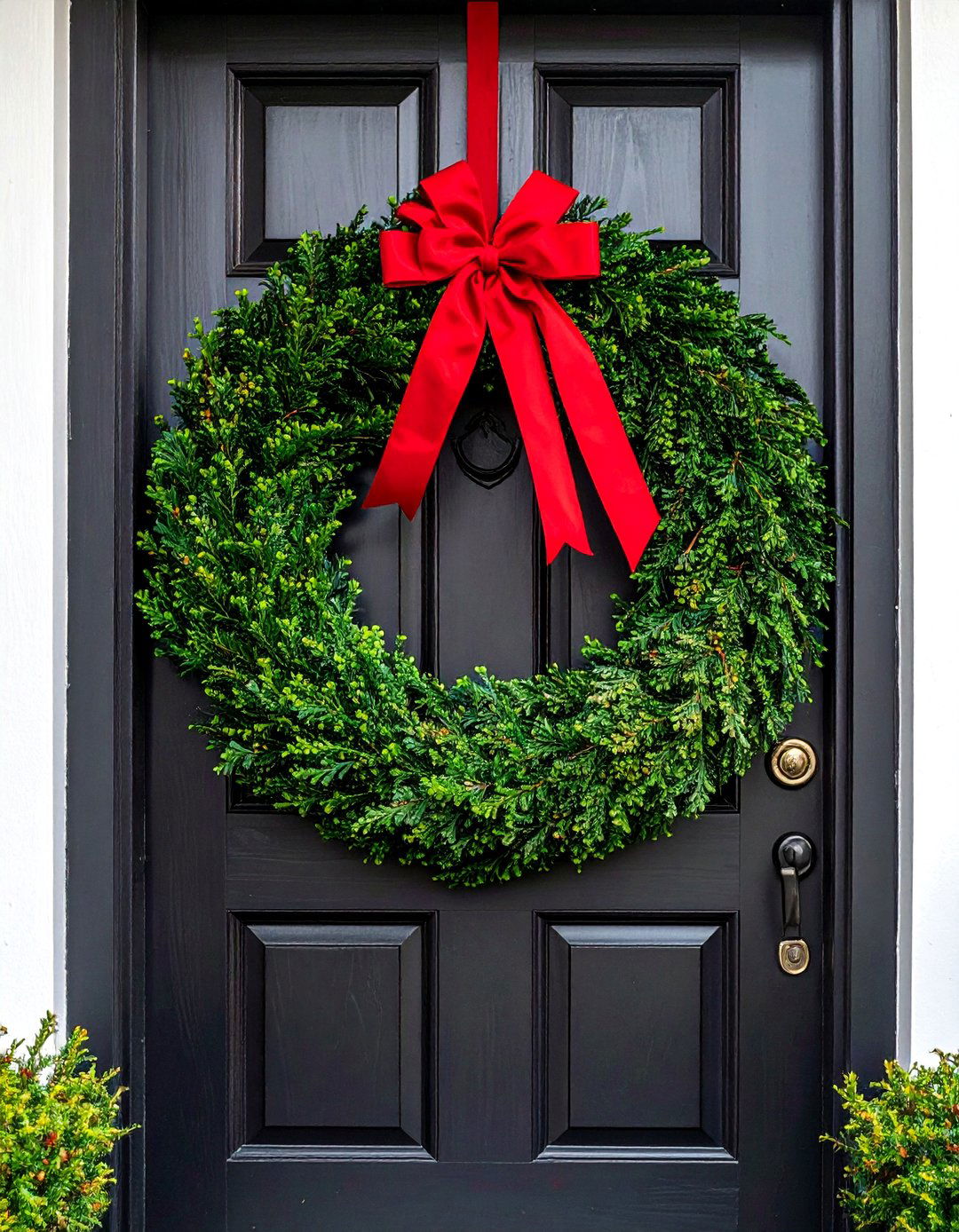Colonial Front Door with a Boxwood Wreath - 20 Colonial Front Door Ideas for Timeless Curb Appeal