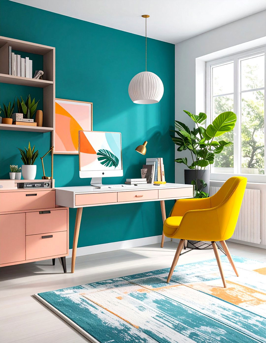 Color Blocking in an Eclectic Home Office - 25 Eclectic Home Office Ideas for Creative Workspaces