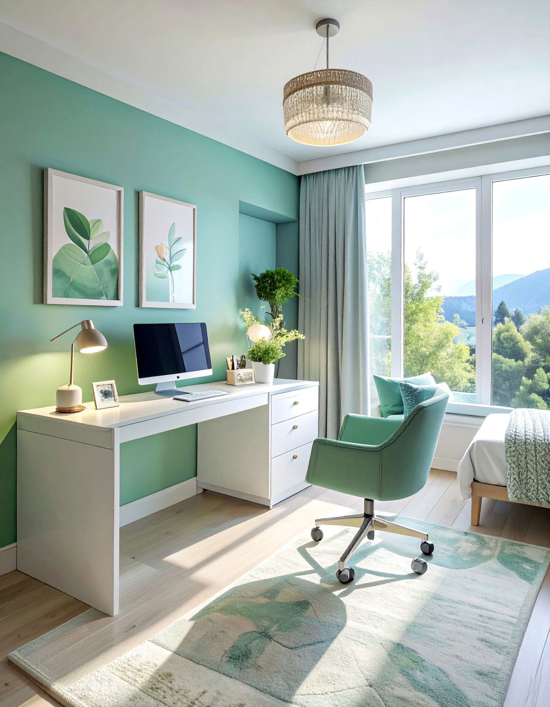 Color Coordinated Workspace Theme - 40 Bedroom Office Ideas for a Productive Space