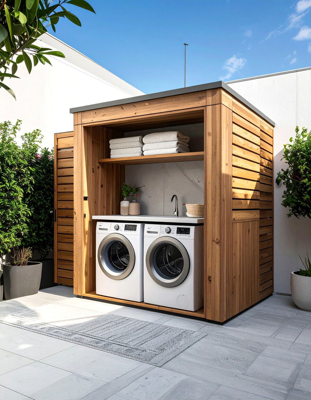 Compact Urban Courtyard Laundry Unit - 30 Outdoor Laundry Room Ideas for Functionality