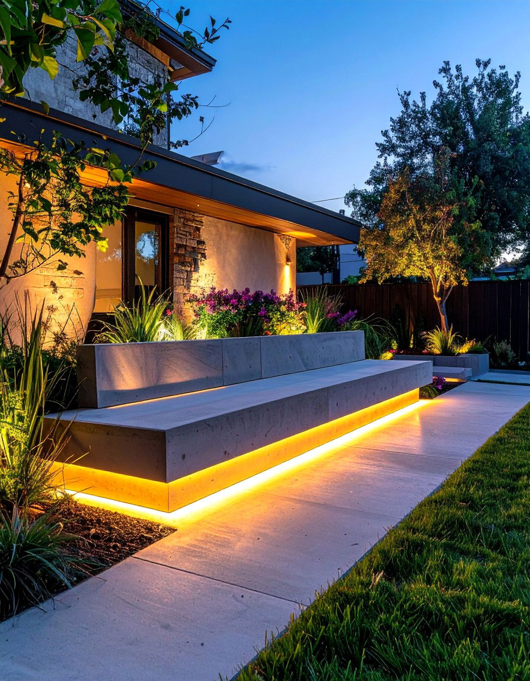 Concrete Bench with Integrated Lighting - 25 Concrete Landscaping Ideas for Modern Outdoor Spaces