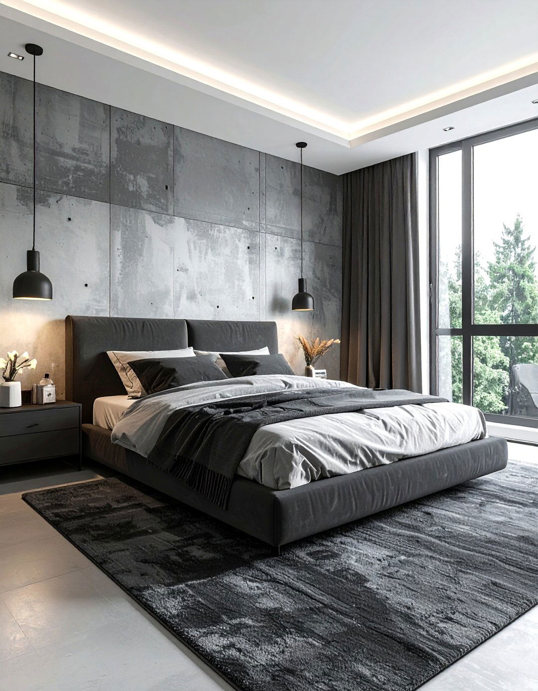 Concrete Effect Walls - 25 Dark Bedroom Ideas for a Cozy and Moody Retreat