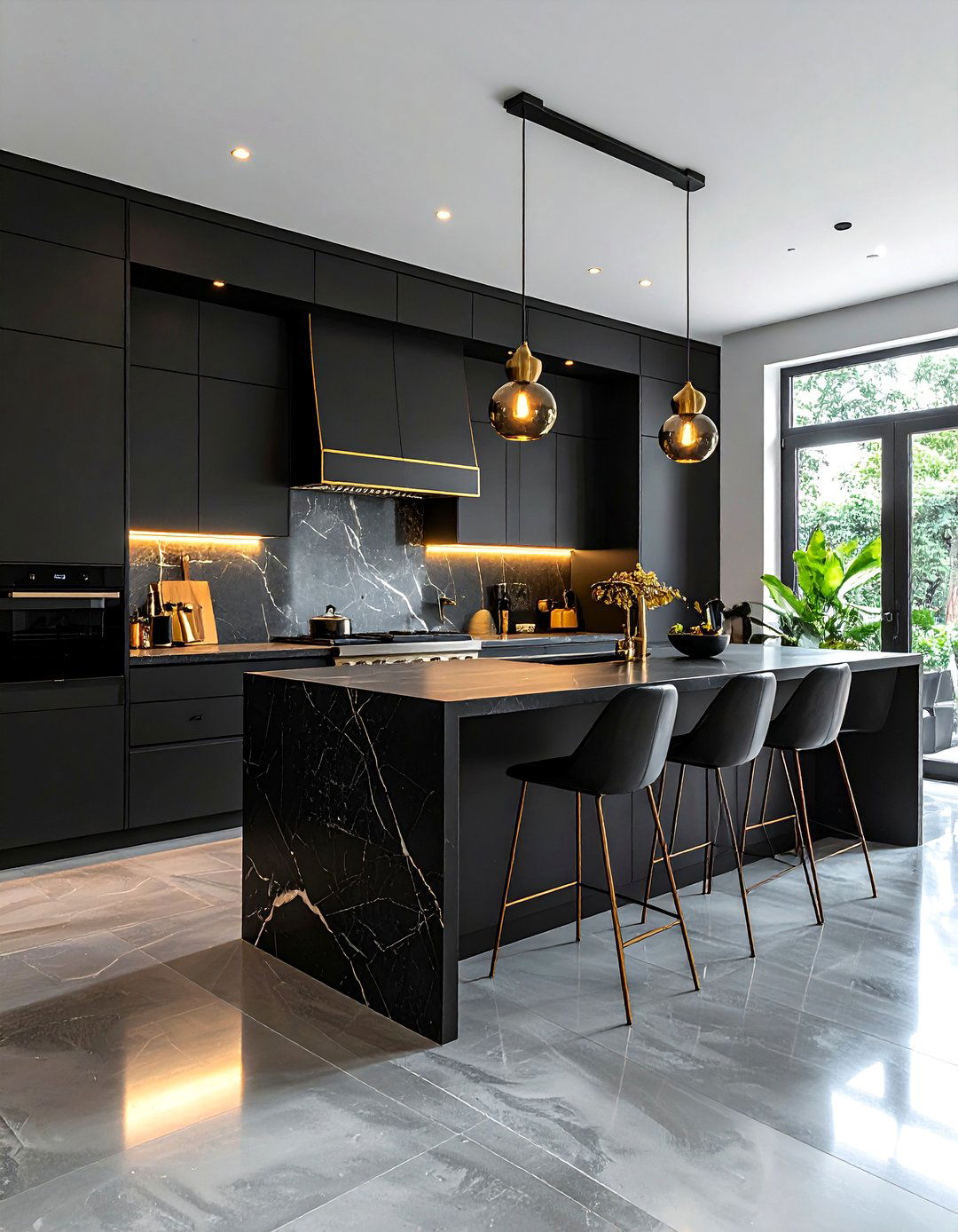 Concrete Floor Kitchen with Bold Black Cabinets - 25 Concrete Floor Kitchen Ideas for a Sleek Look