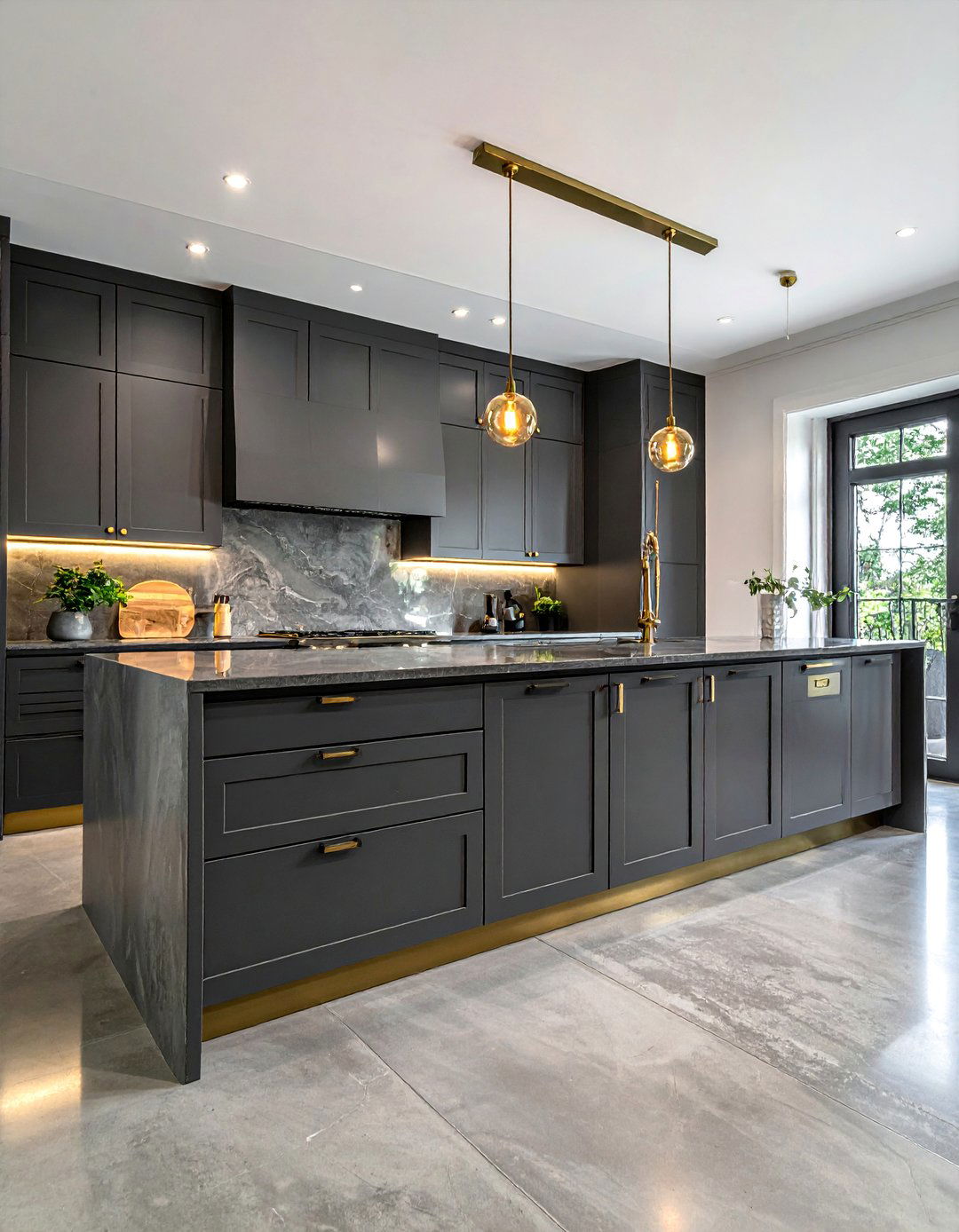 Concrete Floor Kitchen with Brass and Gold Accents - 25 Concrete Floor Kitchen Ideas for a Sleek Look