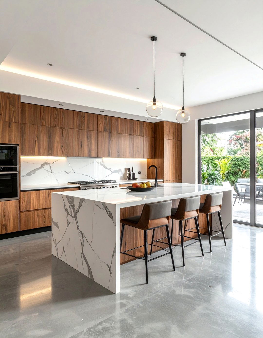 Concrete Floor Kitchen with Luxurious Marble Countertops - 25 Concrete Floor Kitchen Ideas for a Sleek Look