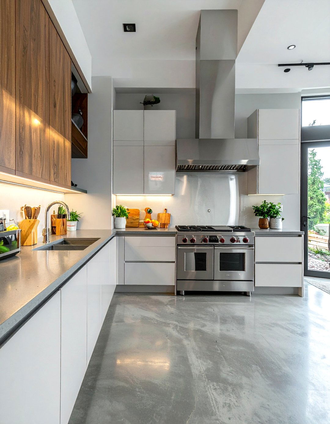 Concrete Floor Kitchen with Sleek Stainless Steel Appliances - 25 Concrete Floor Kitchen Ideas for a Sleek Look