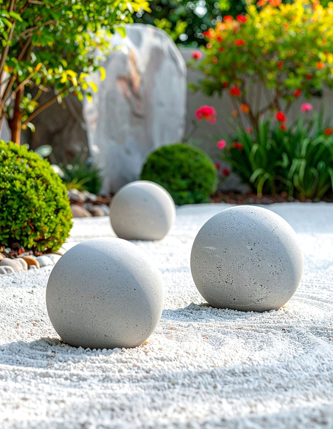 Concrete Garden Spheres as Accents - 25 Concrete Garden Ideas to Enhance Your Outdoor Aesthetic