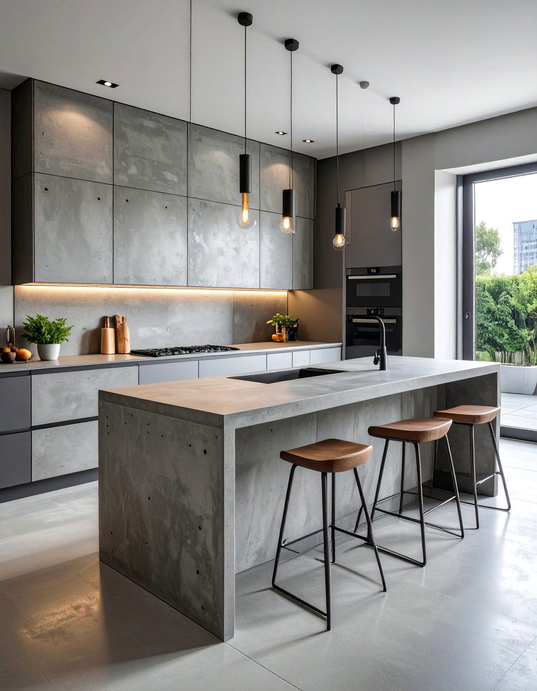 Concrete Industrial Minimalism - 40 Kitchen Island Ideas for Spacious Kitchens