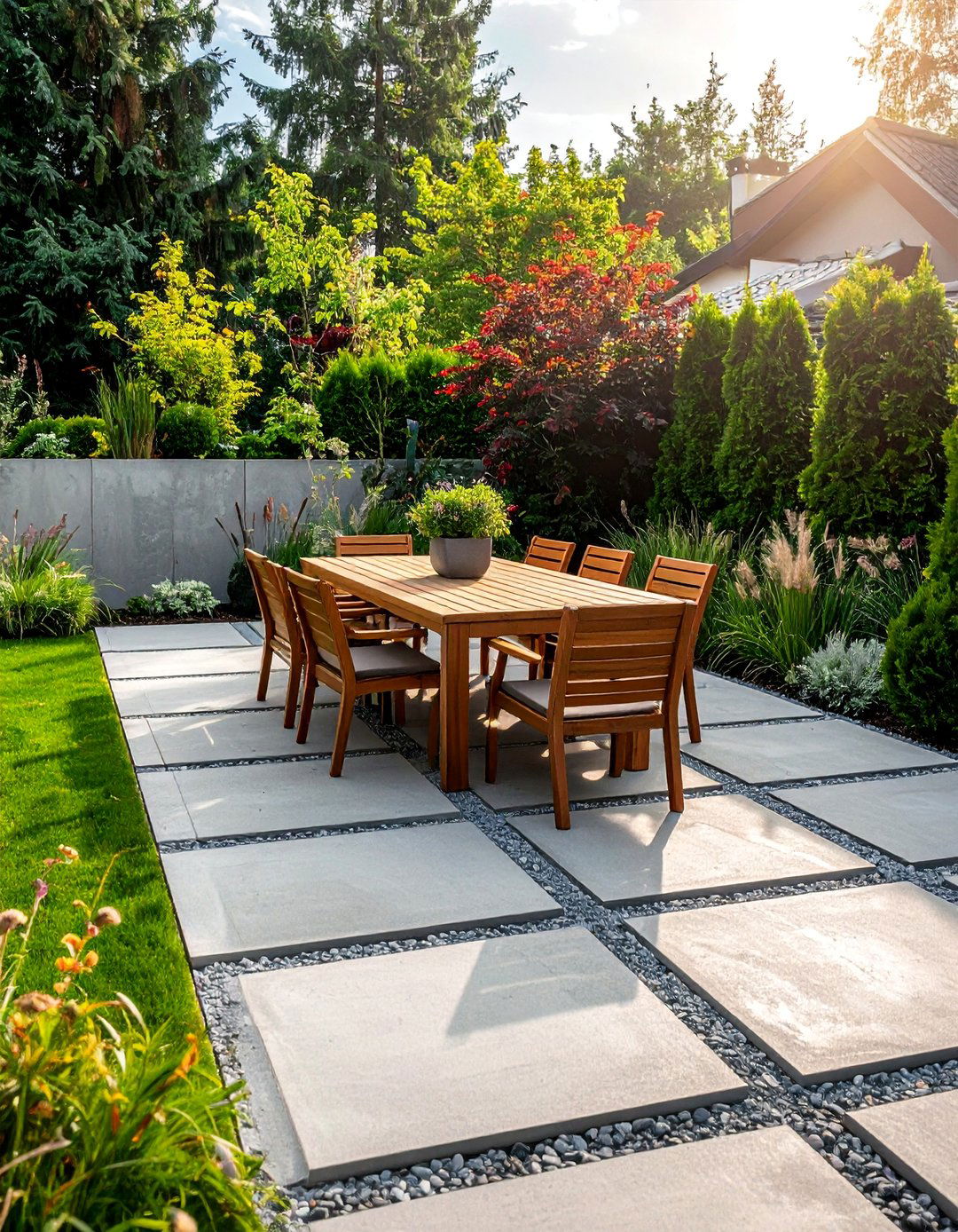 Concrete Paver Patio with Gravel Inlay - 25 Concrete Garden Ideas to Enhance Your Outdoor Aesthetic