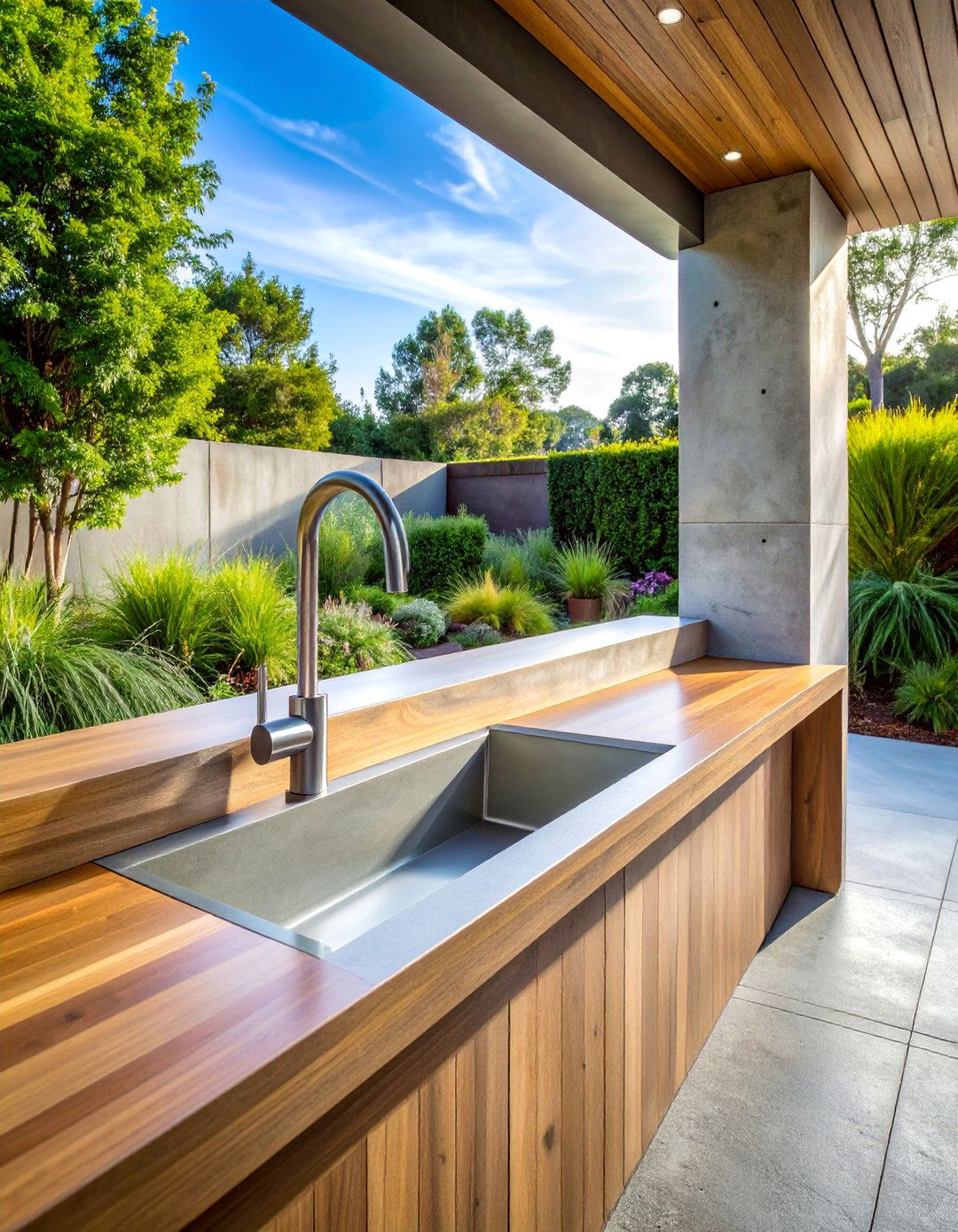 Concrete Trough Sink for an Outdoor Bar - 25 Concrete Landscaping Ideas for Modern Outdoor Spaces