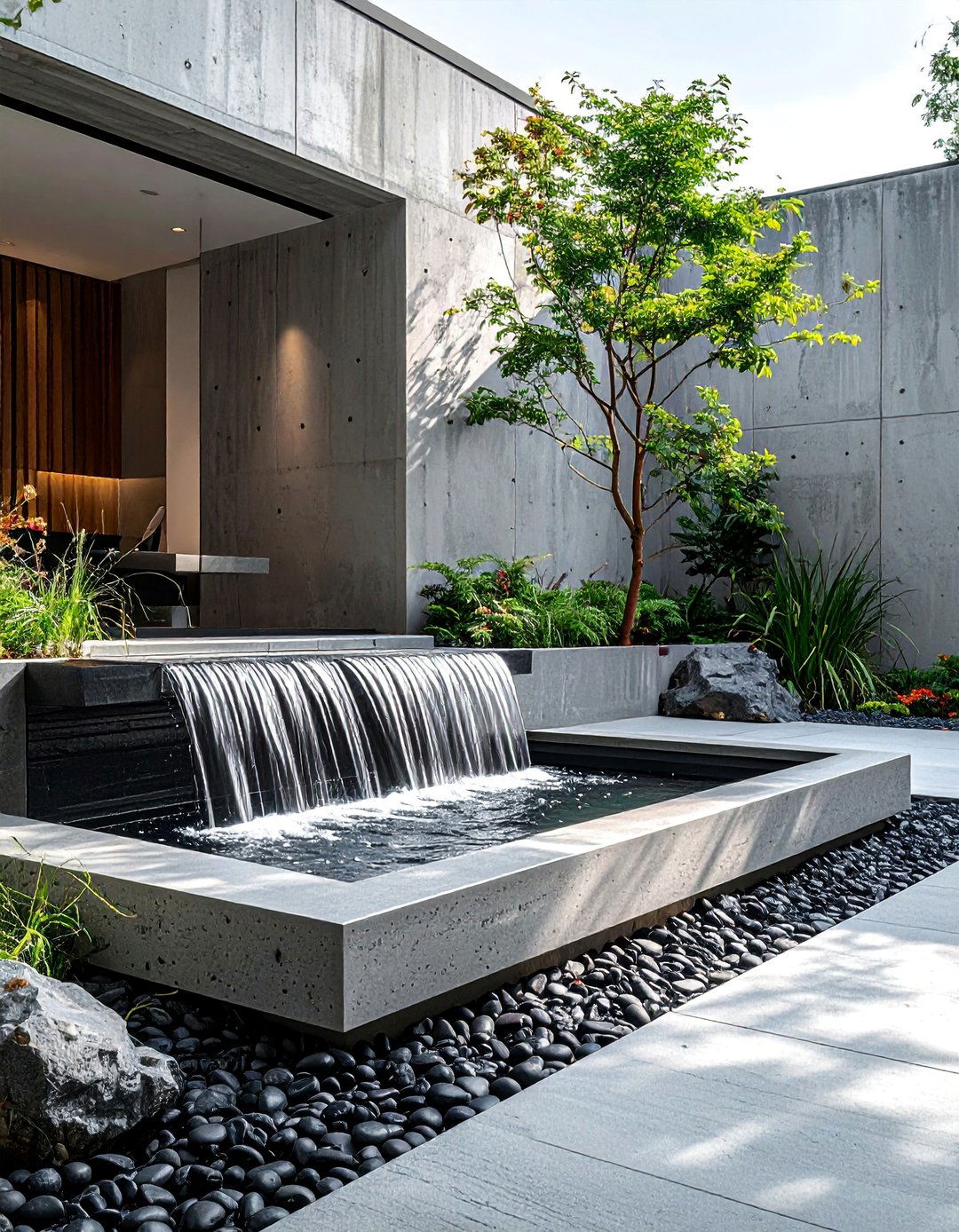 Concrete Water Feature with a Minimalist Design - 25 Concrete Landscaping Ideas for Modern Outdoor Spaces