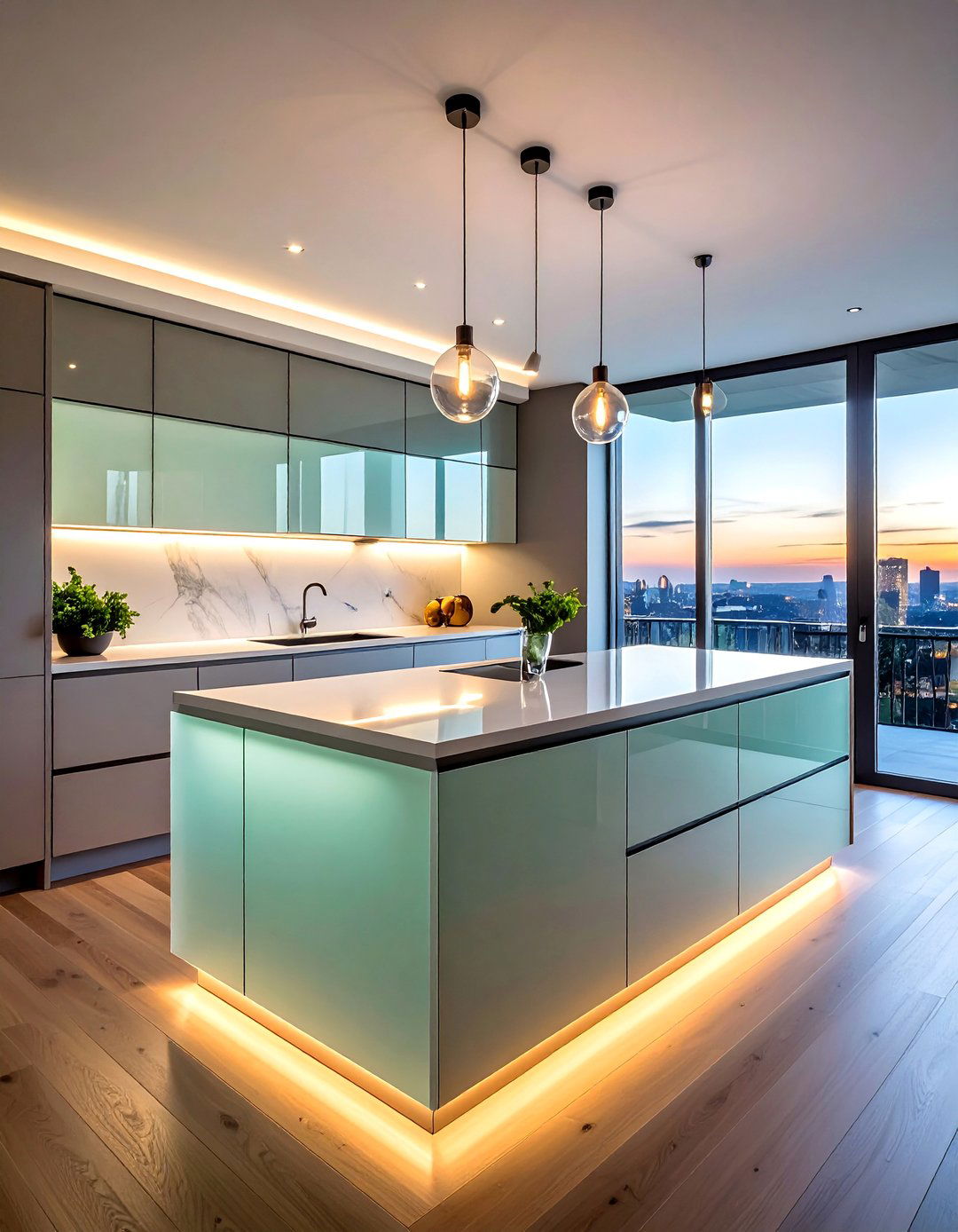 Contemporary Glass Panel Design - 40 Kitchen Island Ideas for Spacious Kitchens