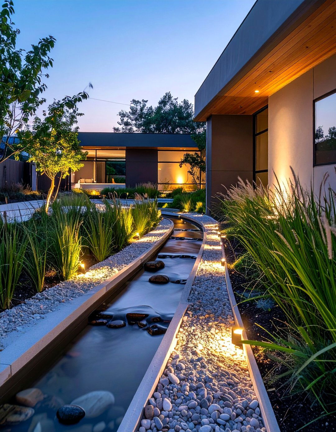 Contemporary Minimalist Creek Statement - 30 Front Yard Dry Creek Bed Landscaping Ideas
