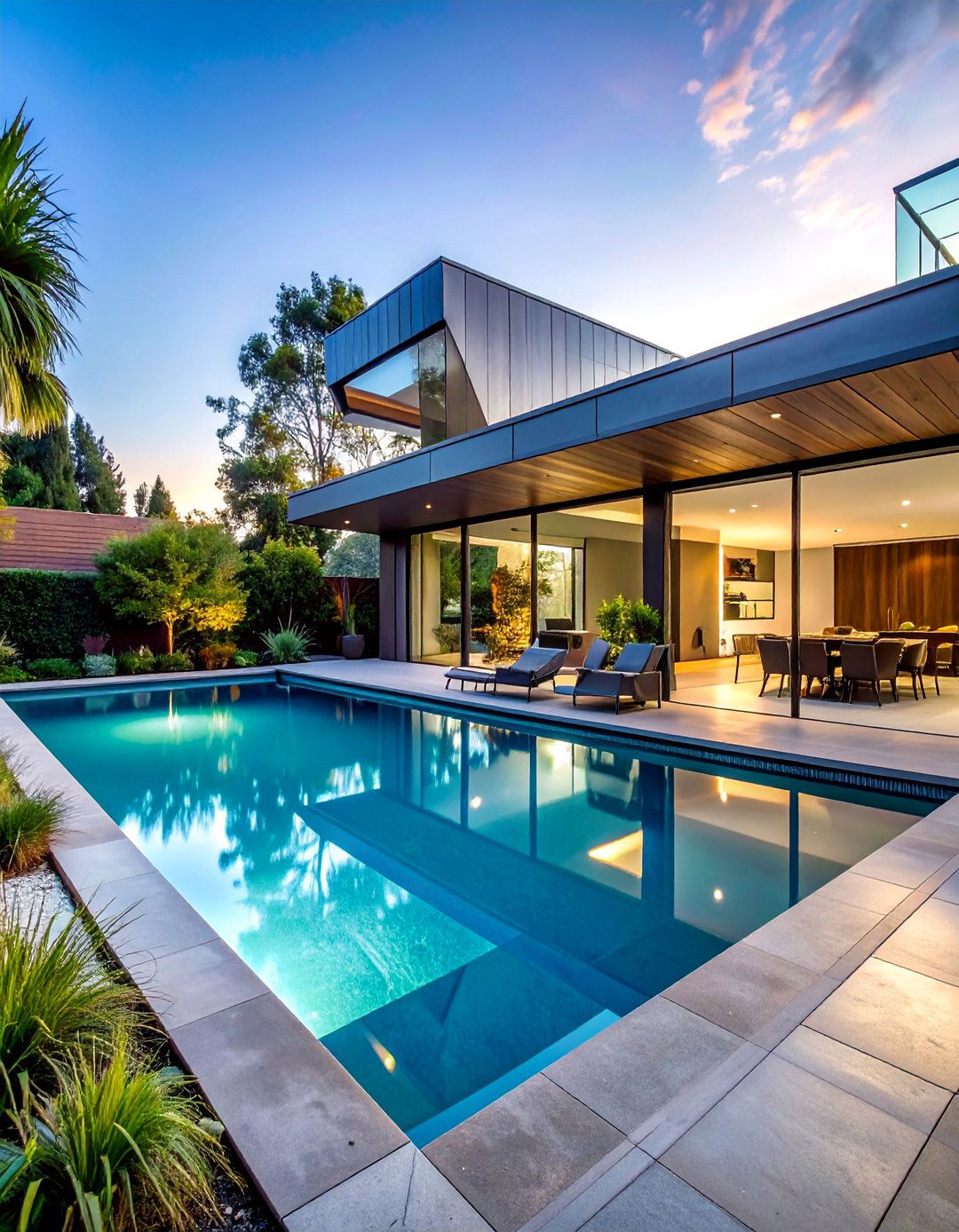 Contemporary Pool with Steel Water Features - 30 Luxury Swimming Pool Design Ideas for Your Backyard