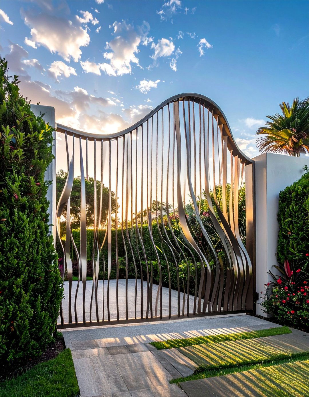 Contemporary Wave Design Metal Garden Gate - 25 Metal Garden Gate Ideas for a Stylish Entrance