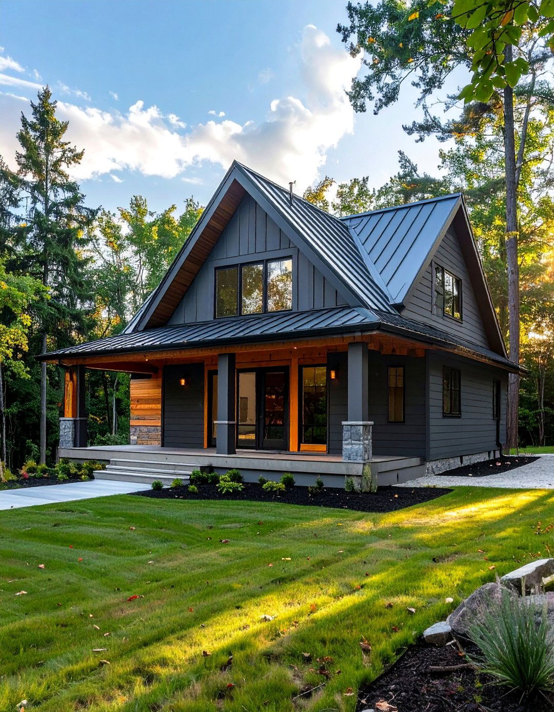 Cool Slate Gray with Metal Roofing - 40 Gray Exterior House Paint Ideas for Modern Homes