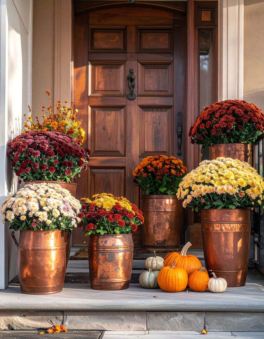 Copper and Metallic Accents - 30 Front Door Fall Decor Ideas to Welcome the Season