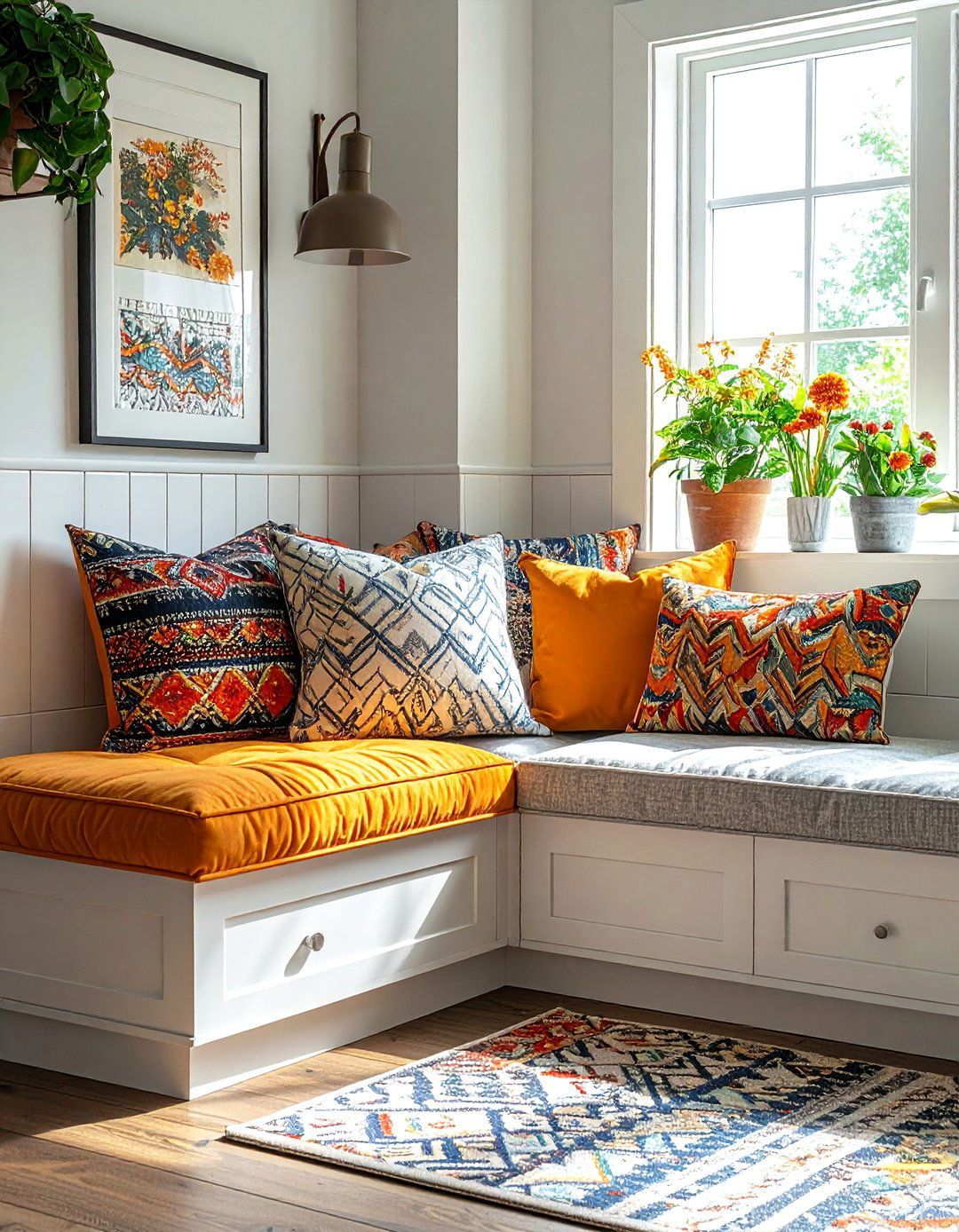 Corner Banquette with Pillows - 25 Corner Breakfast Nook Ideas for a Charming Dining Spot