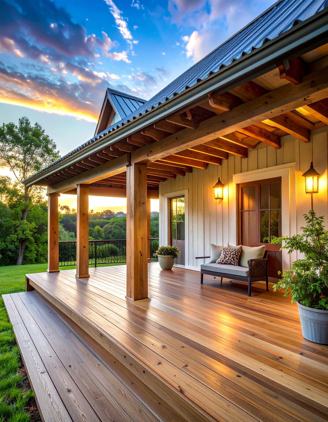 Corrugated Metal Farmhouse Porch Cover - 30 Metal Roof Porch Design Ideas for Durability