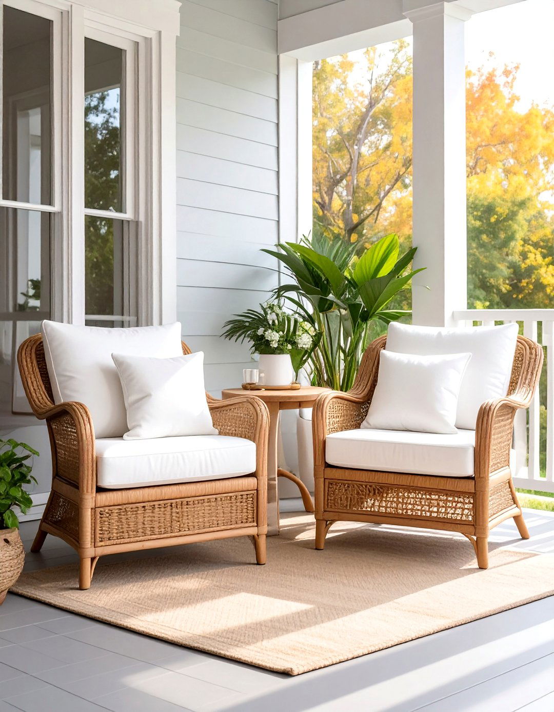 Cozy Outdoor Seating Nook with Wicker Chairs - 40 Front Porch Ideas to Welcome Guests in Style