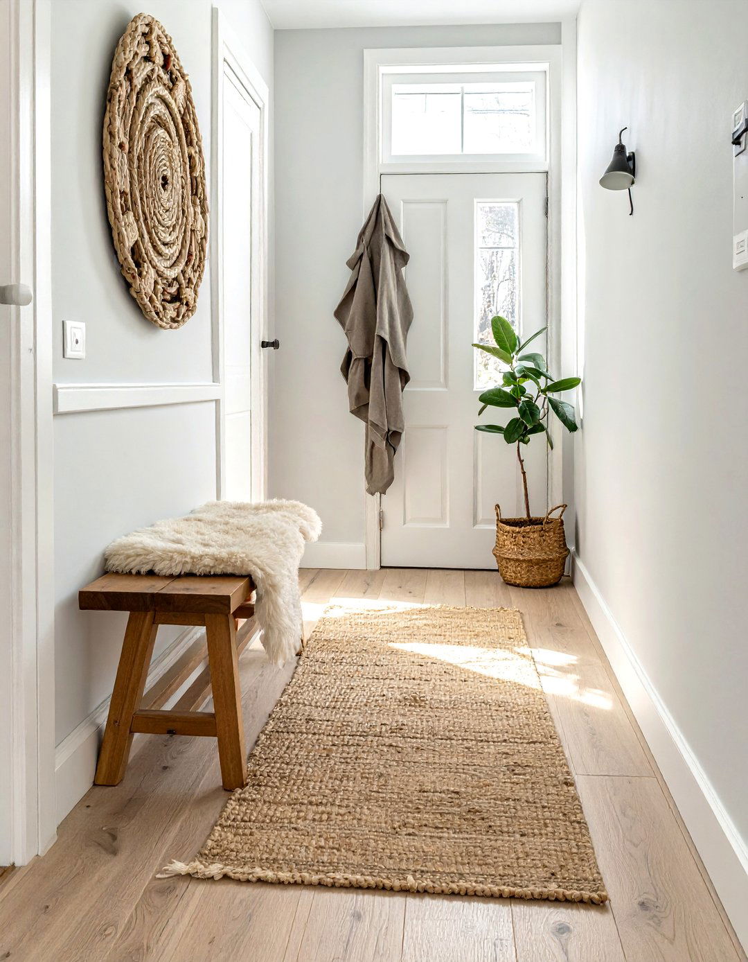 Cozy Scandinavian Entryway with Layered Textiles - 20 Scandinavian Entryway Ideas for a Cozy Home