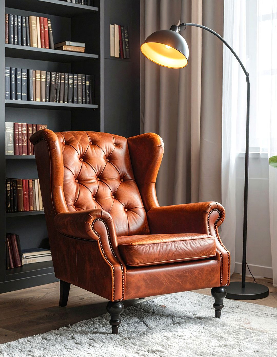 Creating a Reading Nook with a Leather Armchair in a Dark Academia Bedroom - 25 Dark Academia Bedroom Ideas for a Moody, Intellectual Look