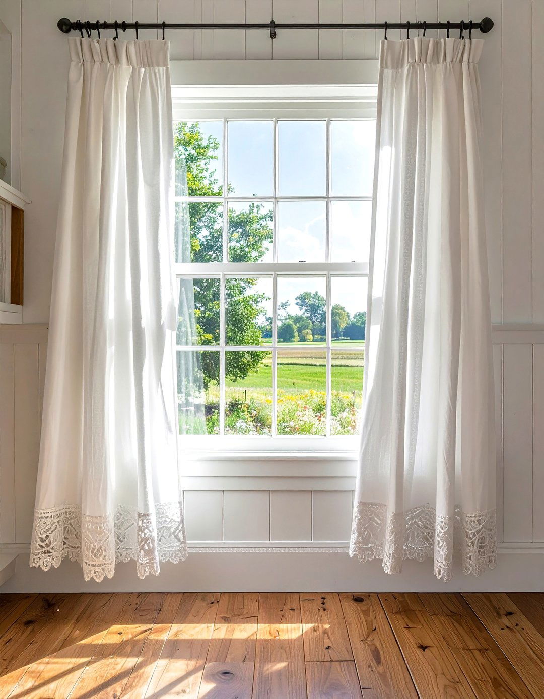 Crocheted Trim Farmhouse Cafe Curtains - 40 Farmhouse Window Treatment Ideas for a Cozy Home