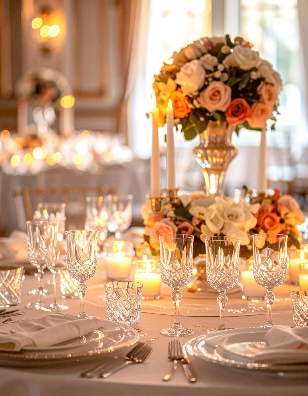 Crystal and Candlelight Combinations - 30 Wedding Table Decoration Ideas for a Dreamy Setup