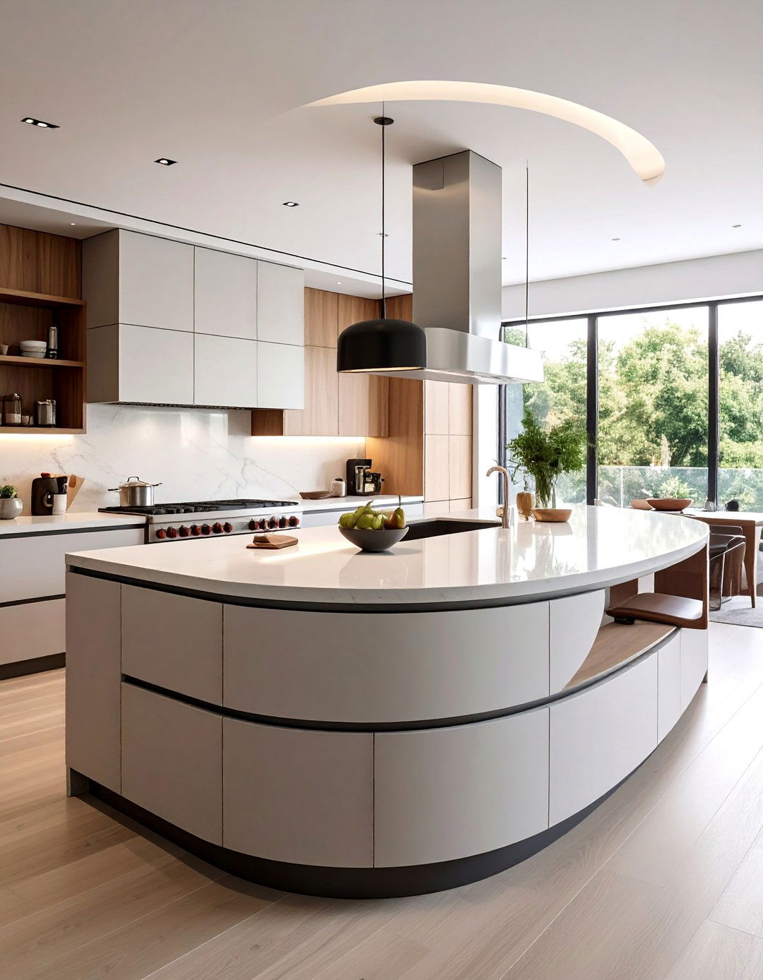 Curved Peninsula Connection - 40 Kitchen Island Ideas for Spacious Kitchens