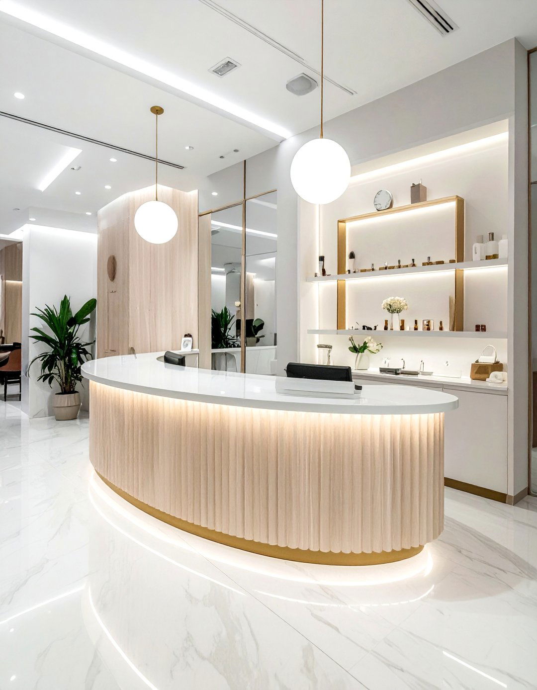 Curved Reception Desk Nail Salon Design - 30 Nail Salon Interior Design Ideas for a Chic Look