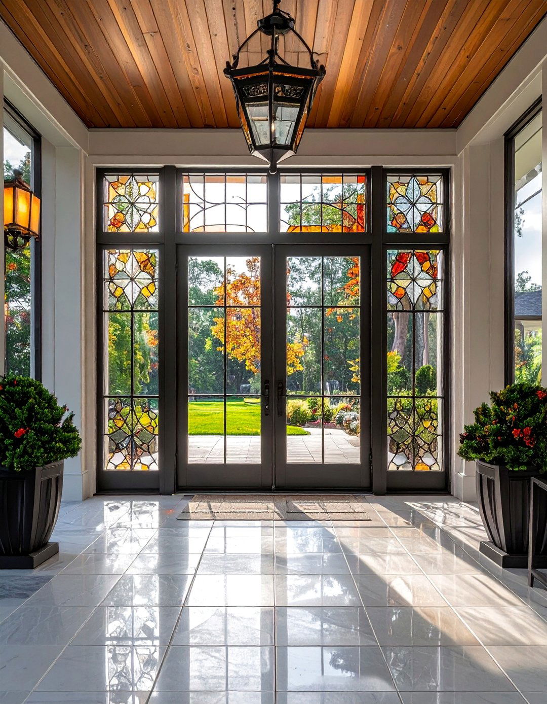 Custom Artistic Glass Panels - 40 Glass Porch Design Ideas to Brighten Your Home