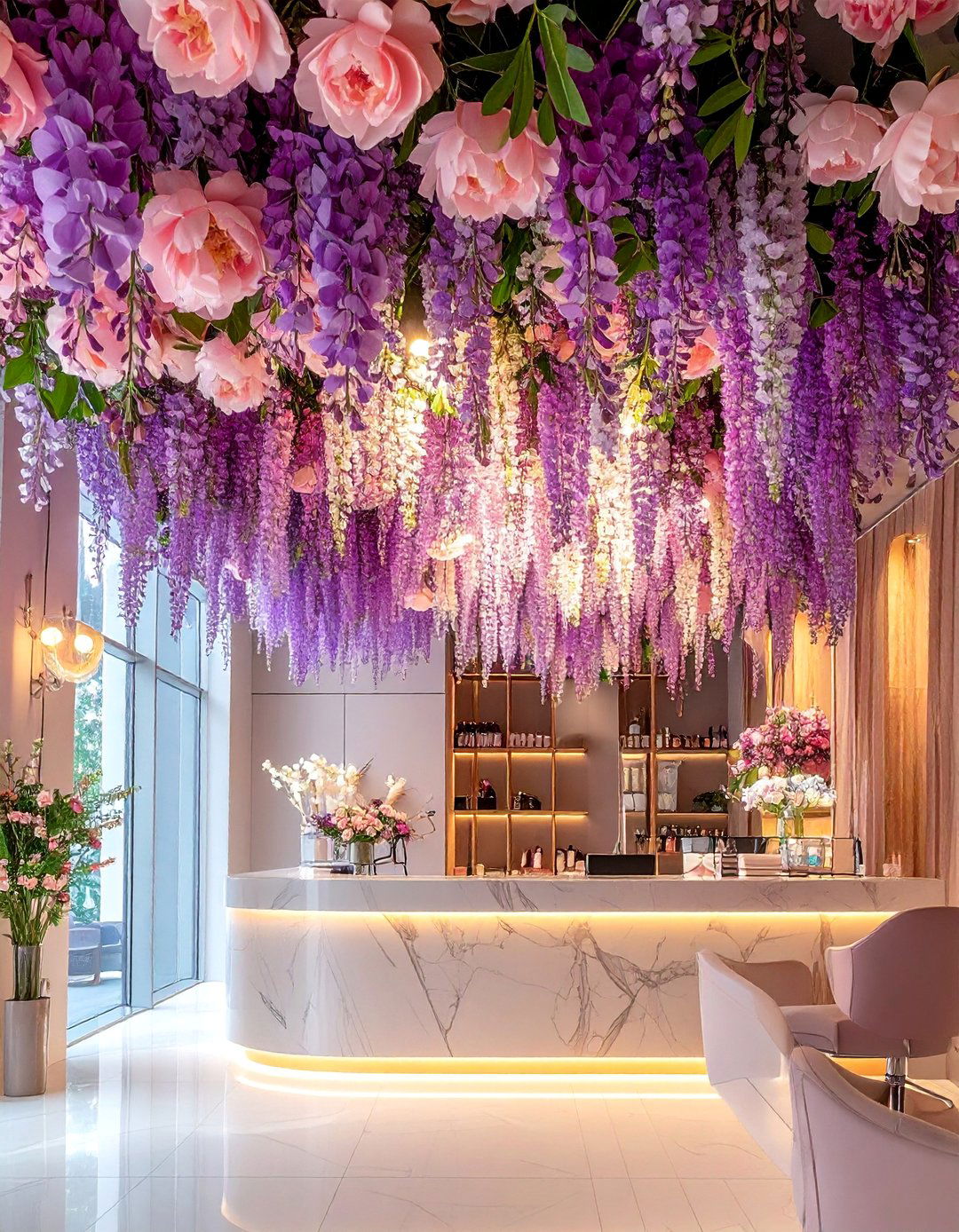 Custom Floral Installation Nail Salon Design - 30 Nail Salon Interior Design Ideas for a Chic Look