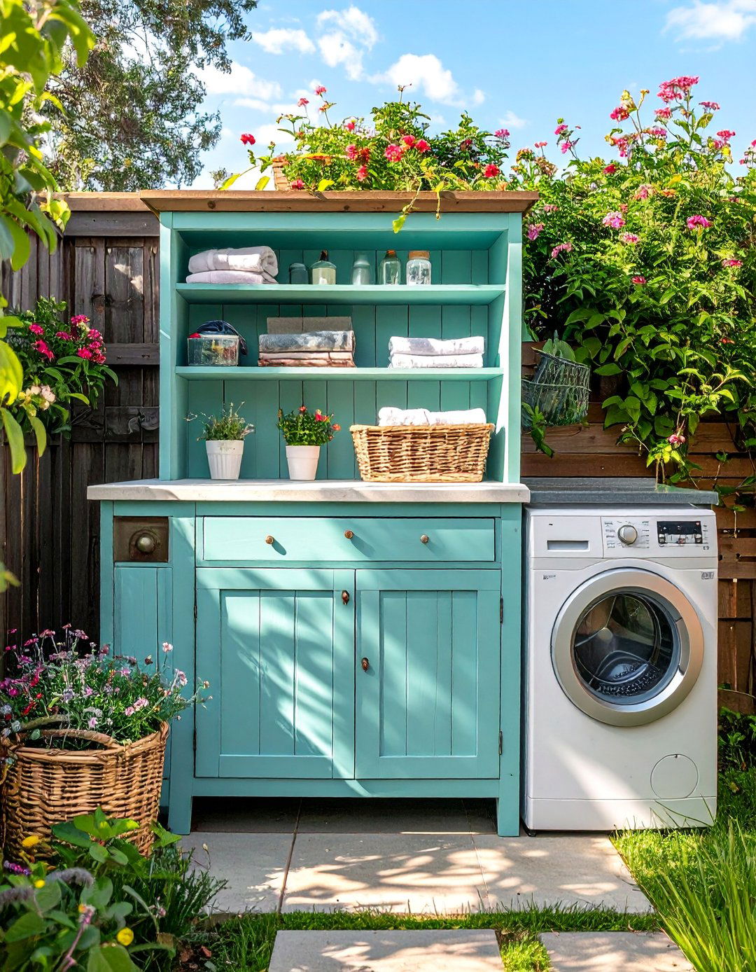 DIY Upcycled Outdoor Laundry Cabinet - 30 Outdoor Laundry Room Ideas for Functionality