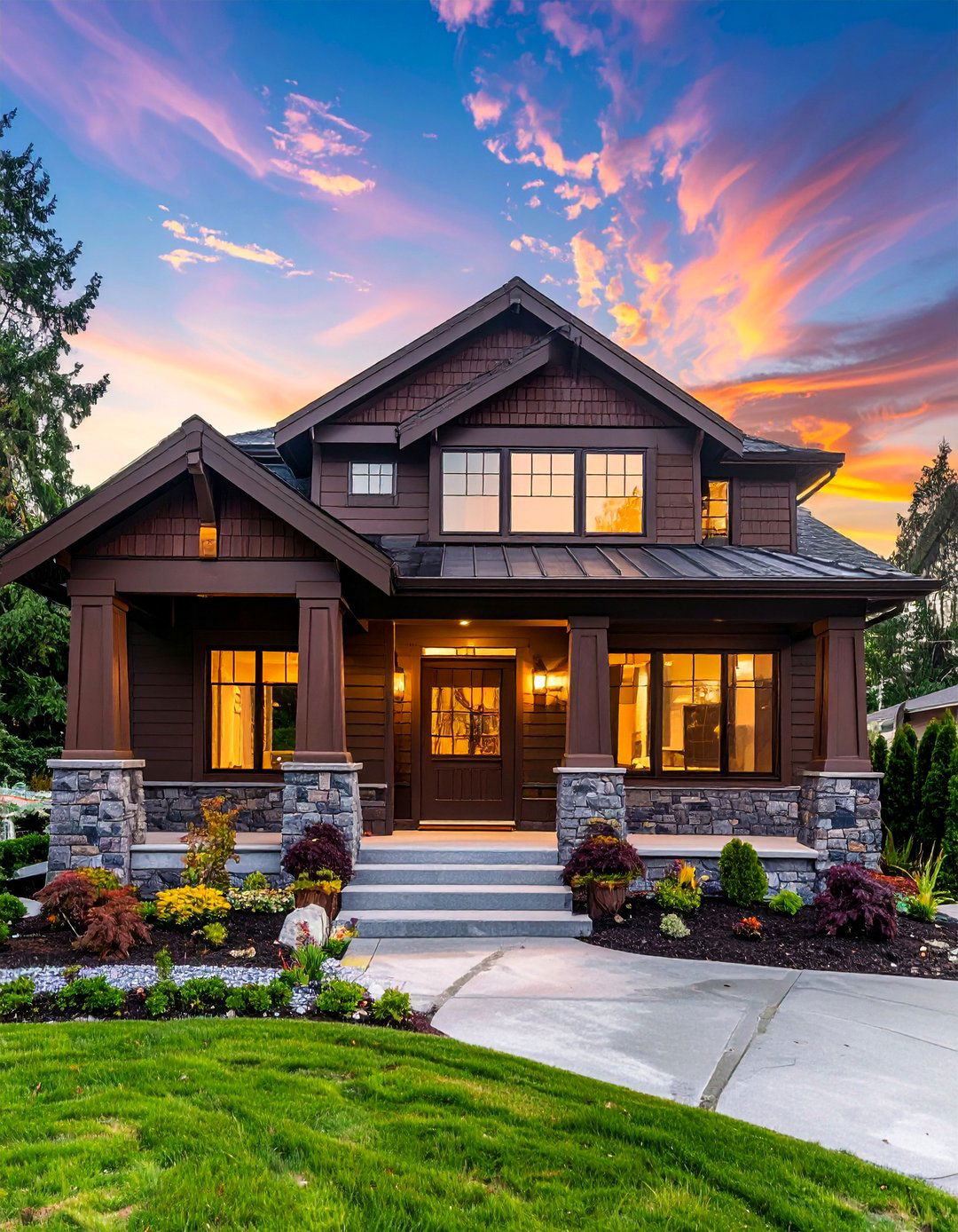 Dark Brown House Exterior Combined with Gray Stone - 25 Dark Brown House Exterior Ideas for Timeless Appeal