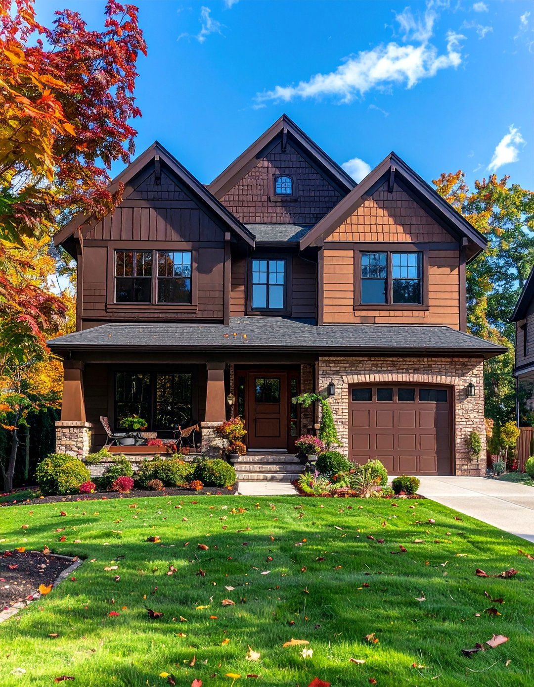 Dark Brown House Exterior Paired with Light Brick - 25 Dark Brown House Exterior Ideas for Timeless Appeal