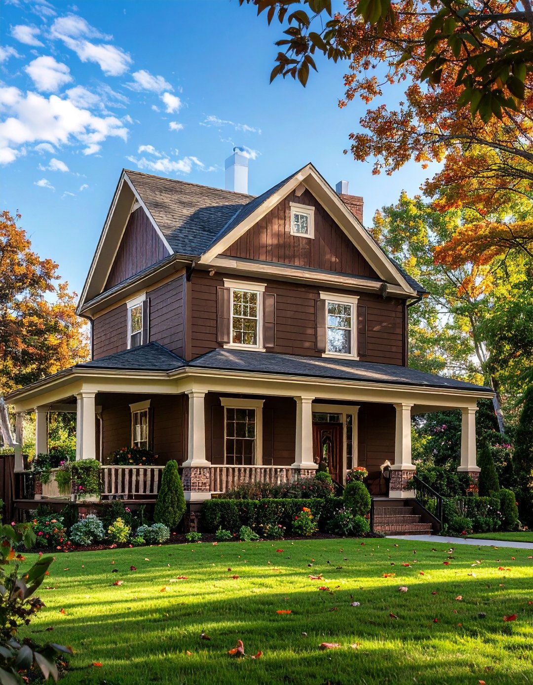 Dark Brown House Exterior and Cream Colored Accents - 25 Dark Brown House Exterior Ideas for Timeless Appeal