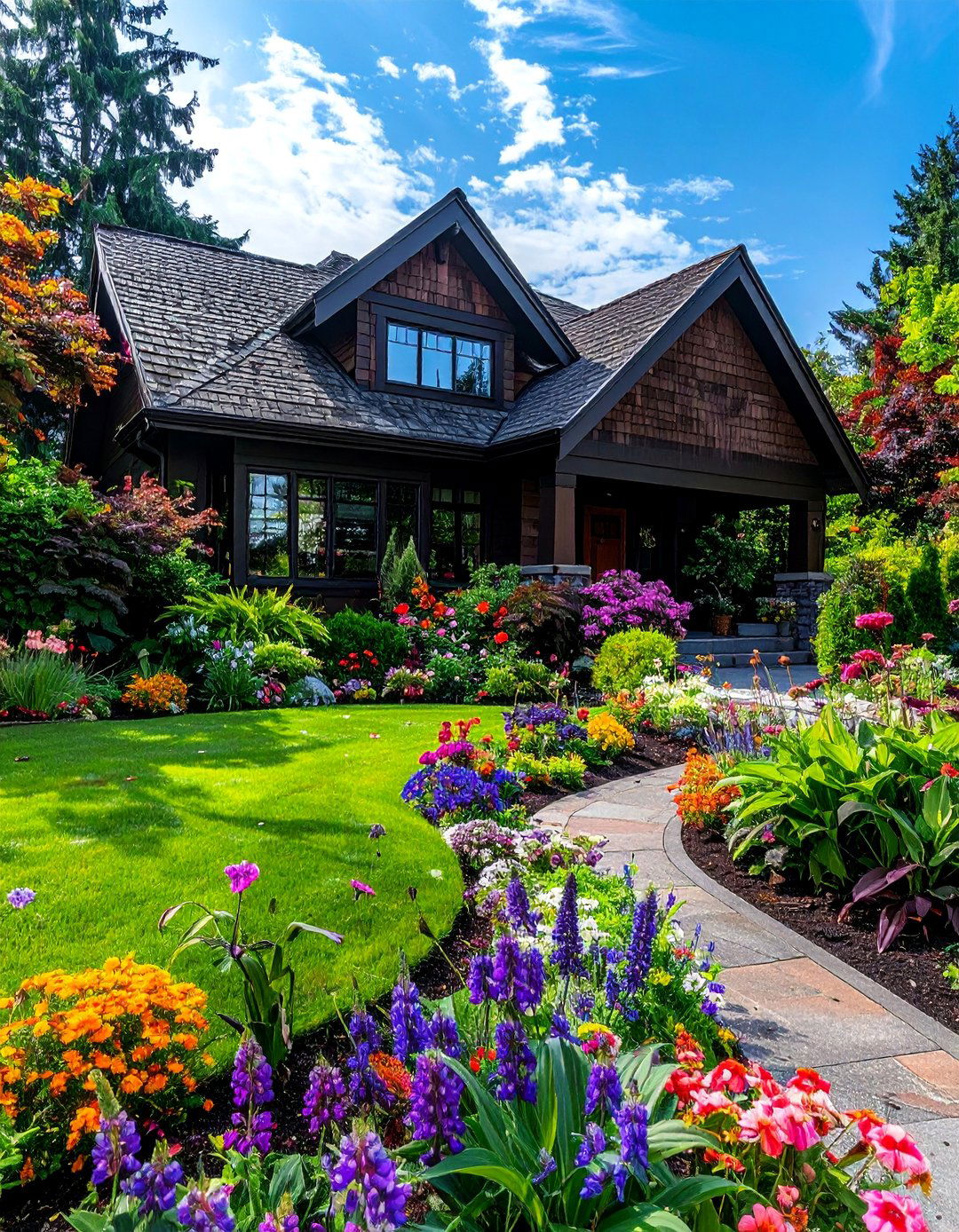 Dark Brown House Exterior and Landscaped Gardens - 25 Dark Brown House Exterior Ideas for Timeless Appeal