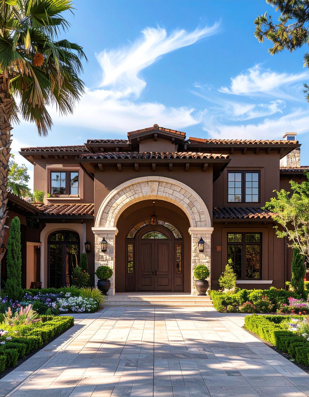 Dark Brown House Exterior with Arched Entryways - 25 Dark Brown House Exterior Ideas for Timeless Appeal