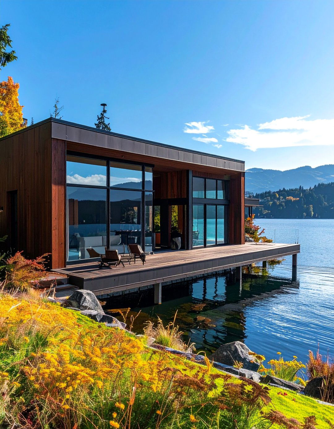 Dark Brown House Exterior with Large Picture Windows - 25 Dark Brown House Exterior Ideas for Timeless Appeal