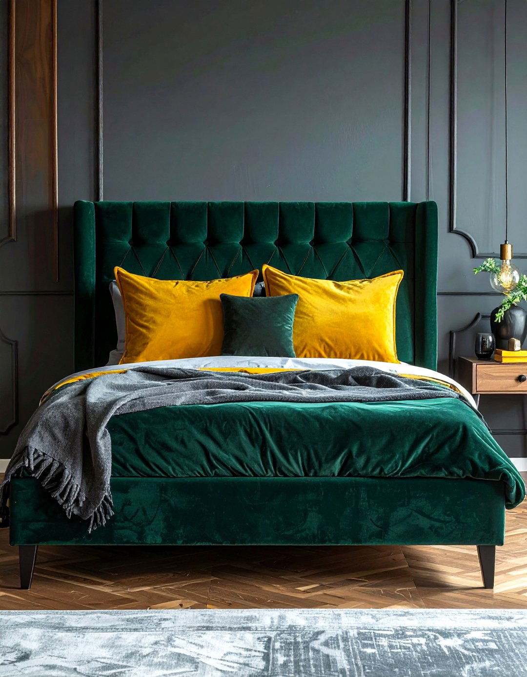 Dark Emerald Green Velvet Headboard - 25 Dark Bedroom Ideas for a Cozy and Moody Retreat