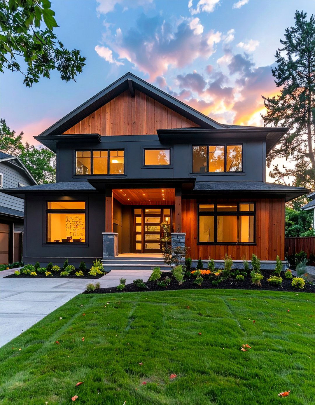 Dark Gray with Vertical Wood Paneling - 40 Gray Exterior House Paint Ideas for Modern Homes