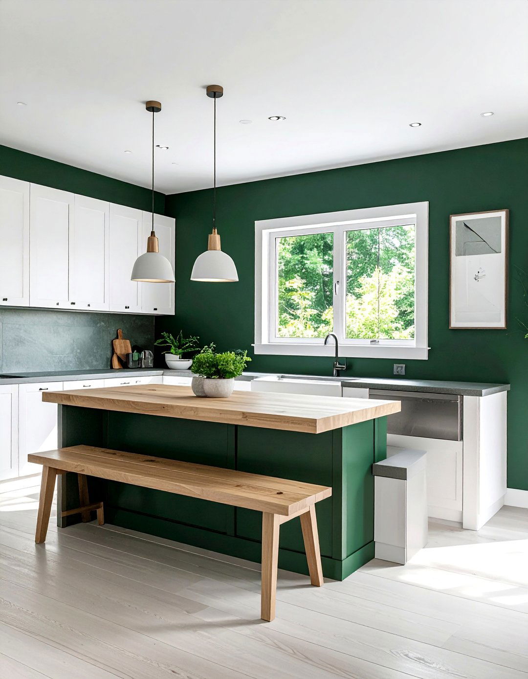 Dark Green Accent Wall in the Kitchen - 40 Dark Green Kitchen Ideas for a Bold and Stylish Look